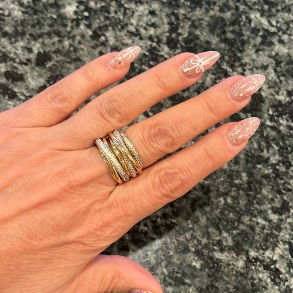 Large Gold plated Stacking ring Band highway ring layered size 7 with CZ stones